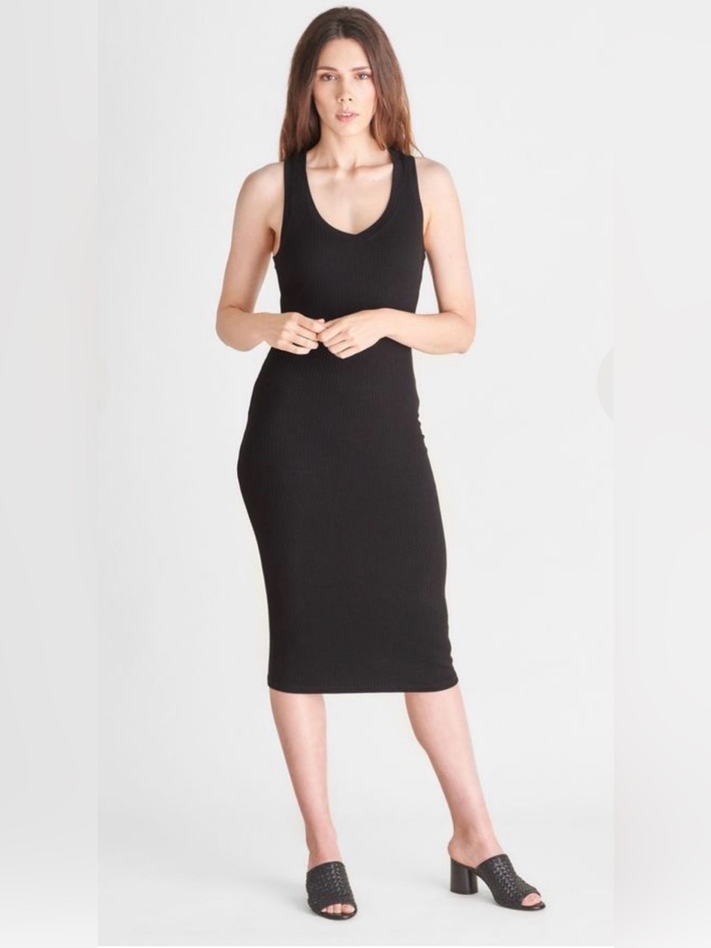 BLDWN Baldwin Lyric Dress Ribbed Knit Midi 
Black